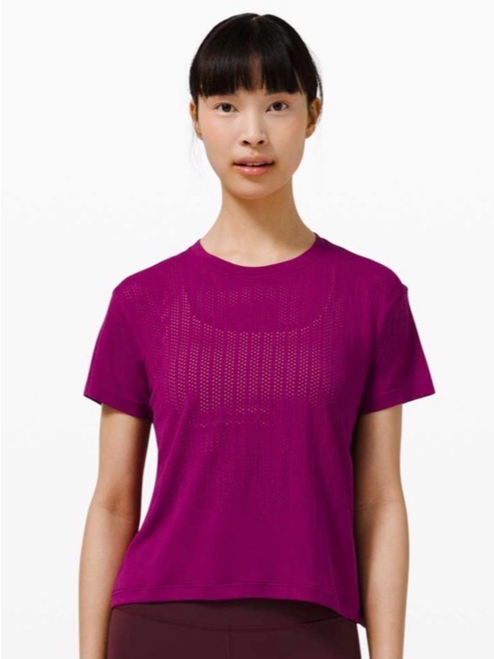 🍋 Lululemon Train to Be Short Sleeve *Stripe Rain Stripe | Deep Fuschia | 4